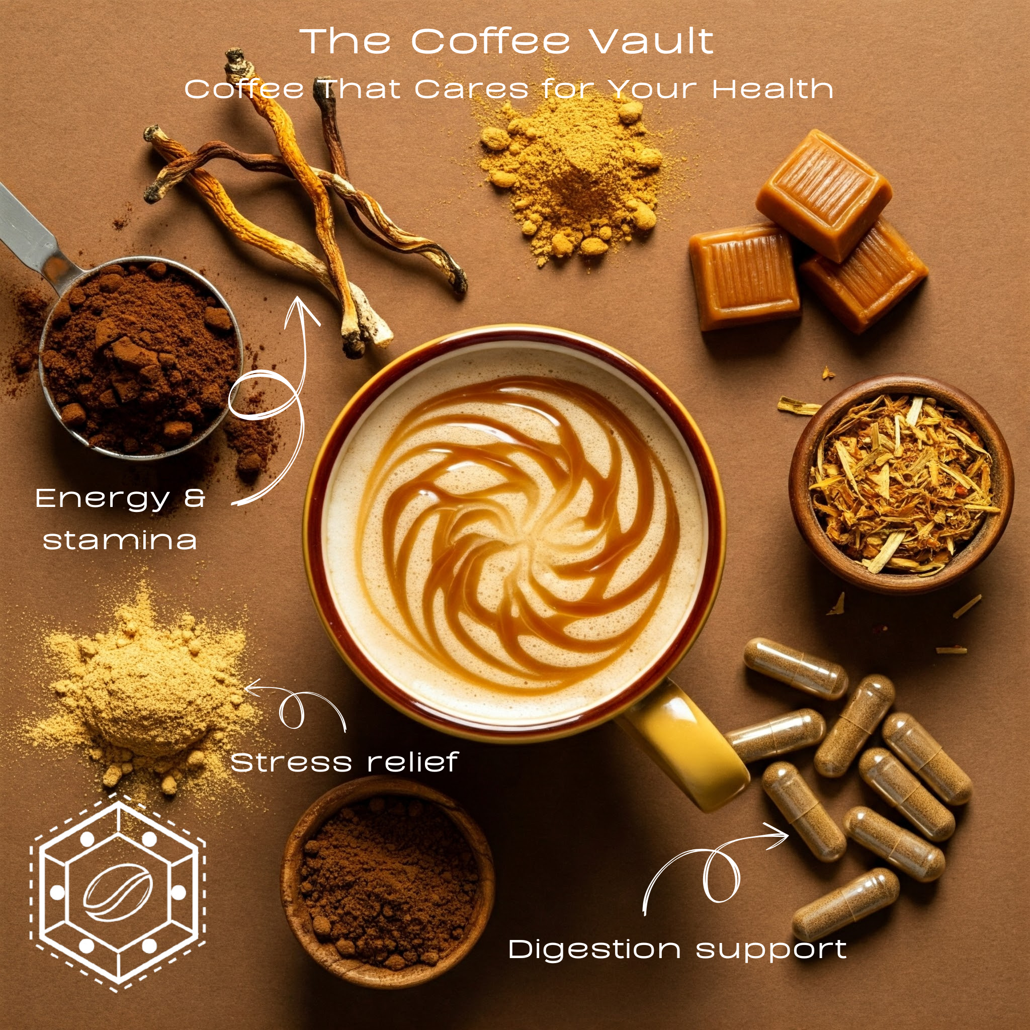 Caramel Mushroom Coffee – Premium Coffee with Cordyceps Extract and Natural Caramel – 100g)